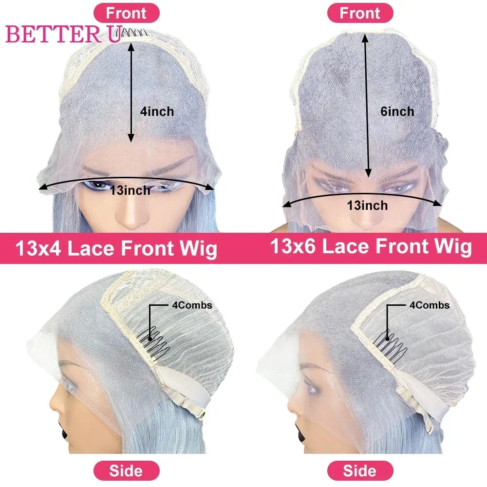 Ombre Blue Human Hair Wig Body Wave 13x4 13x6 Transparent Lace Front Wigs For Women Pre Plucked Colored Brazilian Remy Hair