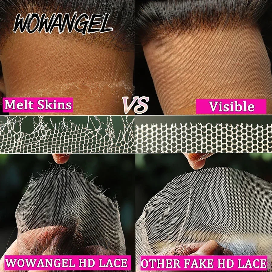 Wow Angel Deep Wave 13x6 HD Lace Frontal Wigs 250% Jet Black HD Lace Front Human Hair Wigs Skinlike Natural Hairline Remy hair