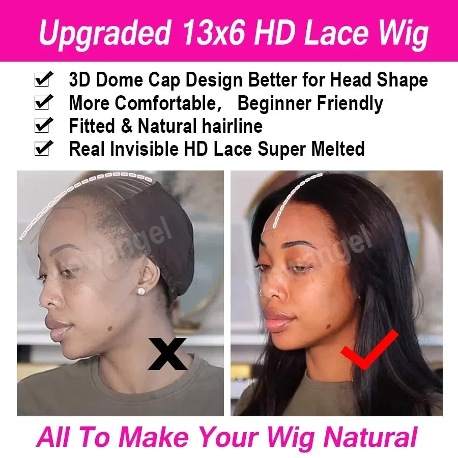 Wow Angel 250% 13x6 HD Lace Frontal Wig Straight Ultra-Fitted HD Transparent Lace Front Human Hair Wigs Melt Skins For Women